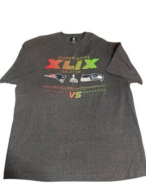 NFL Super Bowl XLIX Patriots Vs Seahawks Graphic T-Shirt Size XL Charcoal Gray 2